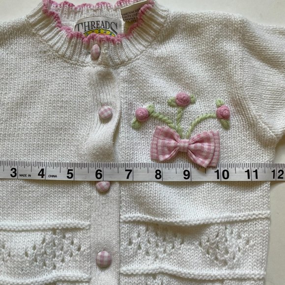 Girls Pink & White Button-Down Cardigan Sweater by Threads Clothing for Kids 12M - Picture 8 of 8